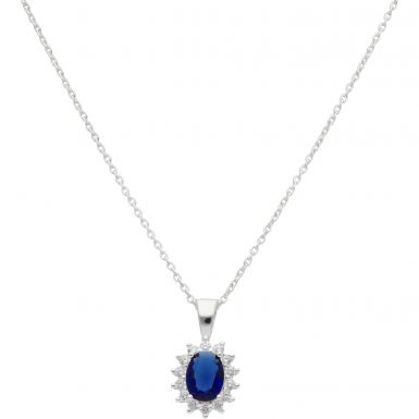 New Sterling Silver Blue & White Stone Set Pendant 18" Necklace