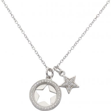 New Sterling Silver Cubic Zirconia Cut-Out Star 16-18" Necklace