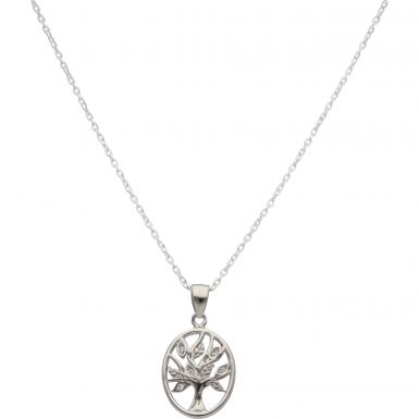 New Sterling Silver Cubic Zirconia Tree Of Life & 18" Necklace