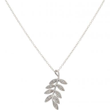 New Sterling Silver Cubic Zirconia Leaf & 18" Chain Necklace