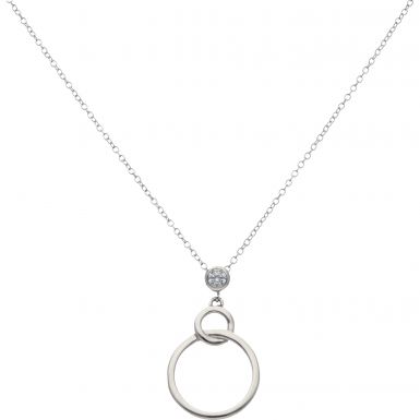 New Sterling Silver Cubic Zirconia Double Circle 16-18" Necklace