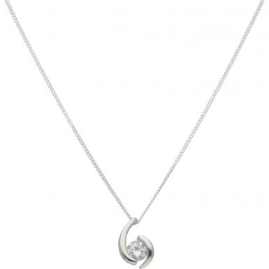New Sterling Silver Cubic Zirconia Swirl & 18" Chain Necklace