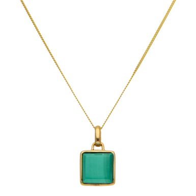 New Silver & Gold Plated Malachite Pendant & 18" Chain Necklace