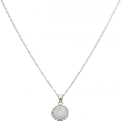 New Sterling Silver Cultured Opal Pendant & 18" Chain Necklace