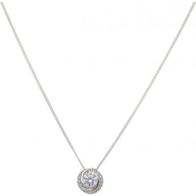New Sterling Silver Cubic Zirconia Swirl Halo 18" Necklace