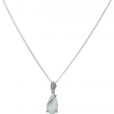 New Sterling Silver Cultured Opal & Cubic Zirconia & 18" Chain