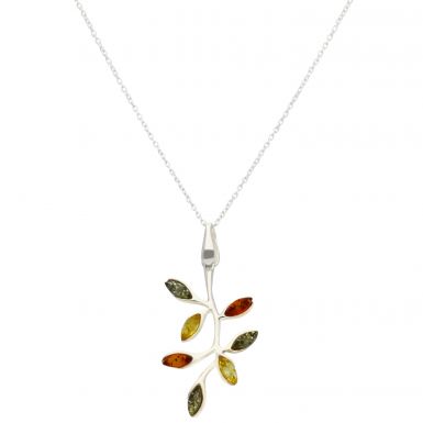 New Sterling Silver Amber Leaf Drop Pendant & 18" Necklace