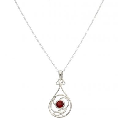 New Sterling Silver Art Nouveau Style Garnet & 18" Necklace