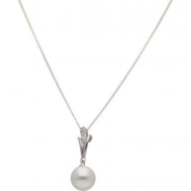 New Sterling Silver Simulated Pearl Pendant & 16" Chain Necklace