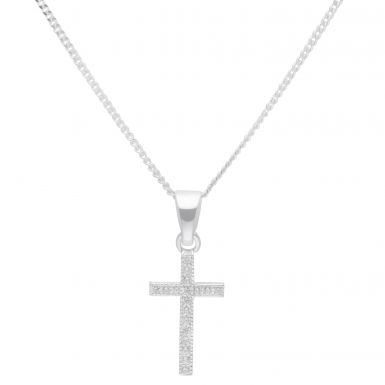 New Sterling Silver Cubic Zirconia Small Cross & 18" Necklace