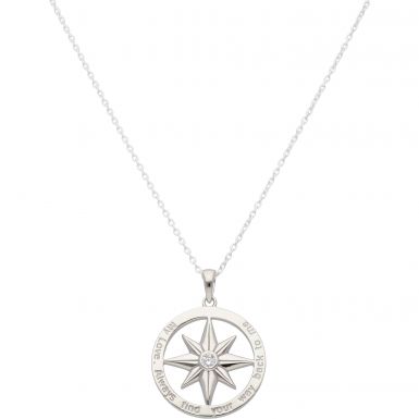 New Sterling Silver Gem Set North Star Pendant & 18" Necklace