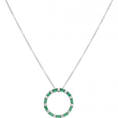New Sterling Silver Green Gem Set Circle Adjust 16-18" Necklace