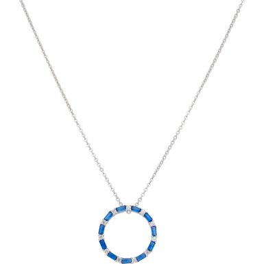 New Sterling Silver Blue Gem Set Circle Adjust 16-18" Necklace