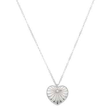 New Sterling Silver Sunburst Heart Pendant & 16"+2" Necklace