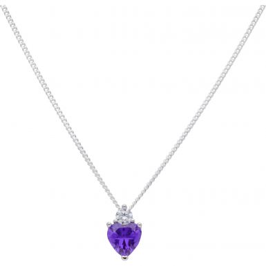 New Sterling Silver Purple Cubic Zirconia Heart & 18" Necklace
