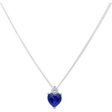New Sterling Silver Blue Cubic Zirconia Heart & 18" Necklace