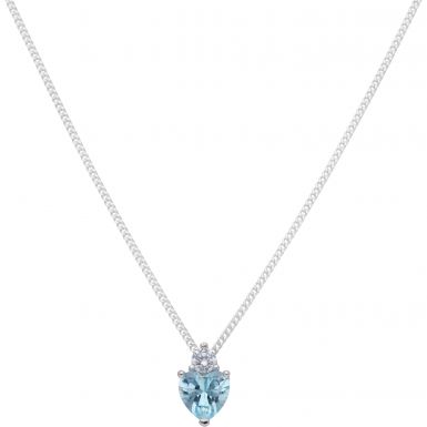 New Sterling Silver Aqua Cubic Zirconia Heart & 18" Necklace