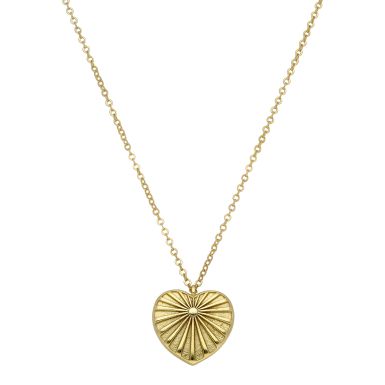 New Gold Plate Sterling Silver Sunburst Heart & 16"+2" Necklace