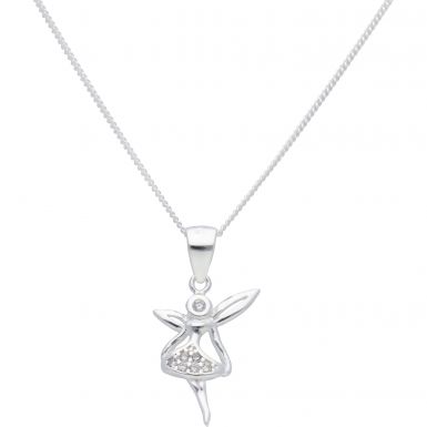 New Sterling Silver Cubic Zirconia Fairy Pendant & Necklace
