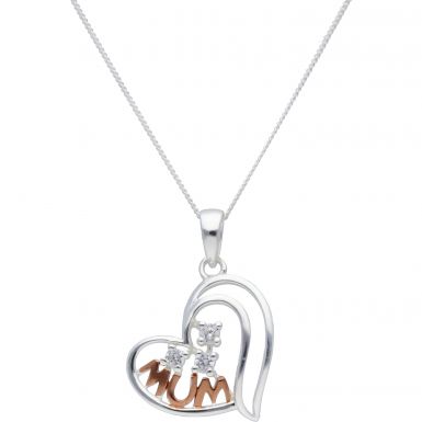 New Sterling Silver & Rose Cubic Zirconia Mum Heart & 18" Chain