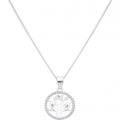 New sterling Silver Cubic Zirconia Tree Of Life Pendant & Chain