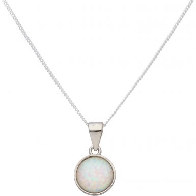 New Sterling Silver Synthetic Opal Pendant & Chain Necklace