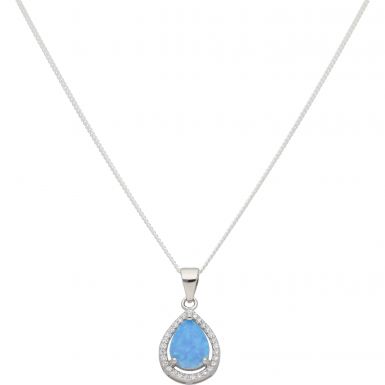 New Sterling Silver Synthetic Opal & Cubic Zirconia 18" Necklace