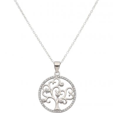 New Sterling Silver Cubic Zirconia Tree Of Life & 18" Neckalce