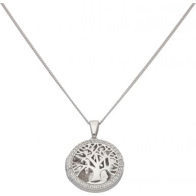 New Sterling Silver Gemstone Tree Of Life Open Locket & Necklace