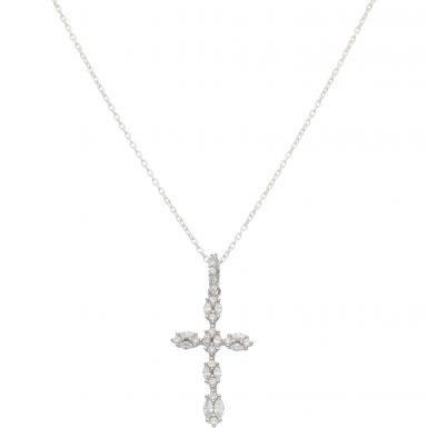 New Sterling Silver Cubic Zirconia Cross & 18" Chain Necklace
