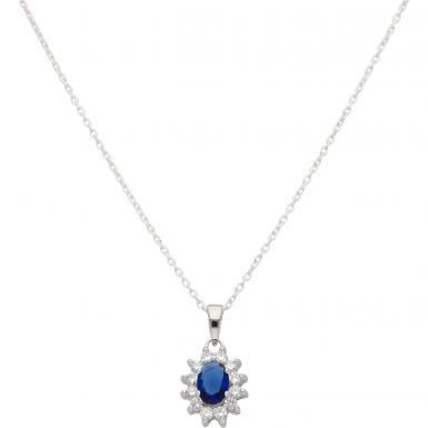 New Sterling Silver Blue & White Cubic Zirconia & 18" Necklace
