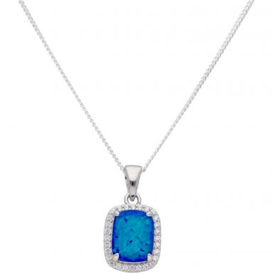 New Sterling Silver Blue Synthetic Opal & Gem Stone Necklace