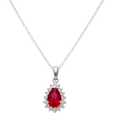 New Sterling Silver Red & White Cubic Zirconia  & 18" Necklace