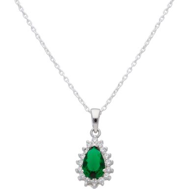 New Sterling Silver Green & White Cubic Zirconia  & 18" Necklace