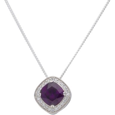 New Sterling Silver Purple Cubic Zirconia  & 18" Necklace
