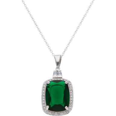 New Sterling Silver Green Cubic Zirconia  & 18" Necklace