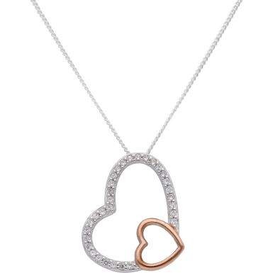 New Sterling Silver Cubic Zirconia Heart Pendant & 18" Necklace
