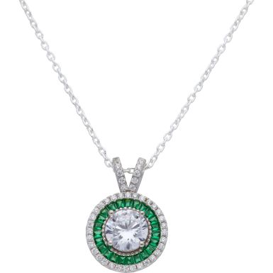 New Sterling Silver Green Cubic Zirconia Pendant & 18" Necklace