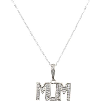 New Sterling Silver Cubic Zirconia Mum Pendant & 18" Necklace