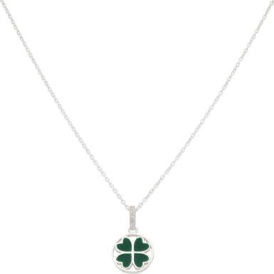 New Sterling Silver Green Four-Leaf Clover Pendant & 18" Chain