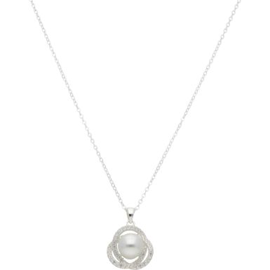 New Silver Faux Pearl & Cubic Zirconia 18-20" Necklace