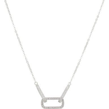 New Sterling Silver Cubic Zirconia Rectangle 16-18" Necklace