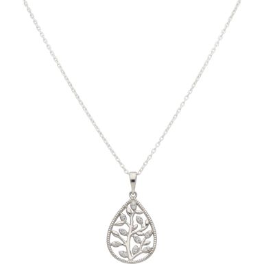 New Sterling Silver Cubic Zirconia Leaf Pendant & 18" Necklace
