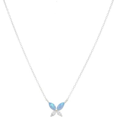 New Sterling Silver Cultured Opal Butterfly 16-17" Necklace