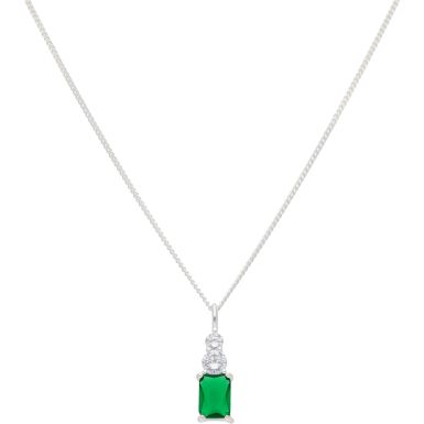 New Sterling Silver Green Cubic Zirconia Pendant & 18" Necklace