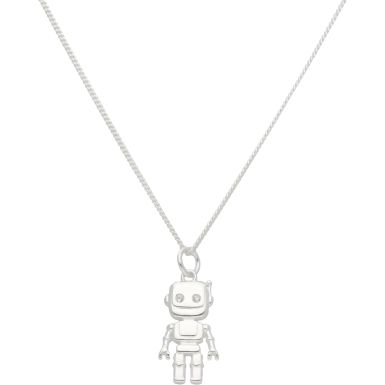 New Sterling Silver Cubic Zirconia Robot Pendant & 18" Necklace