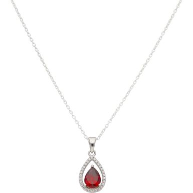 New Sterling Silver Red Cubic Zirconia Pendant & 18 Necklace