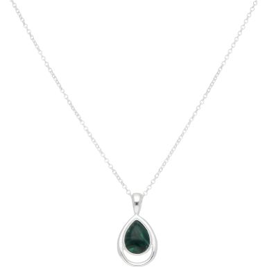 New Sterling Silver Malachite Drop Pendant & 18" Necklace