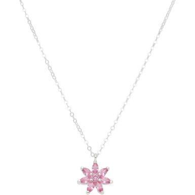 New Sterling Silver 16-18" Pink Cubic Zirconia Flower Necklace