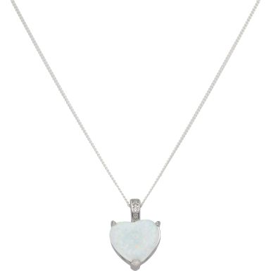 New Sterling Silver Synthetic Opal Heart Pendant & 18" Necklace